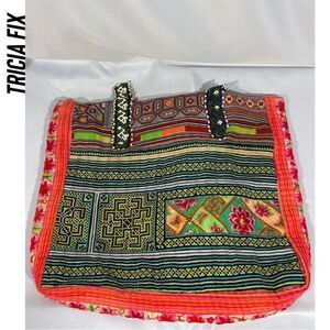 TRICIA FIX PATCHWORK EMBELLISHED TOTE HANDMADE USA NWT OS